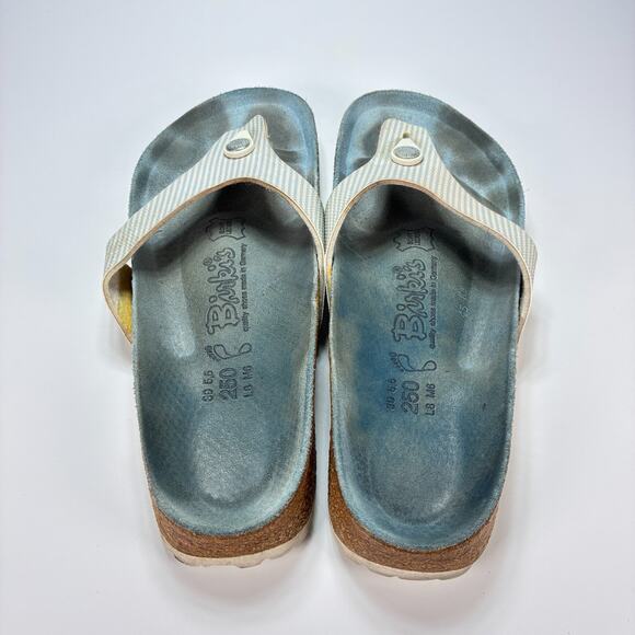 Birki's by Birkenstock Blue White Striped Thong Flip Flop Sandals Women's Size 8 - Picture 8 of 10